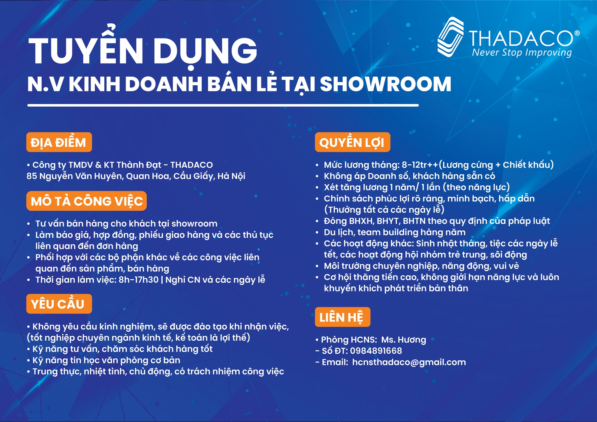 thadaco tuyen dung kinh doanh ban le